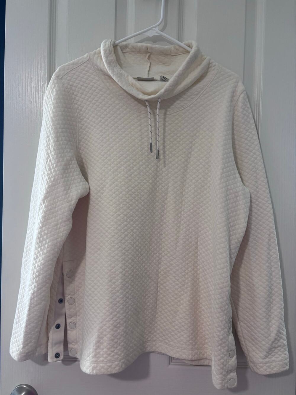 Cream Quilted Cowl Neck Snap Side Pullover Sweater Size M